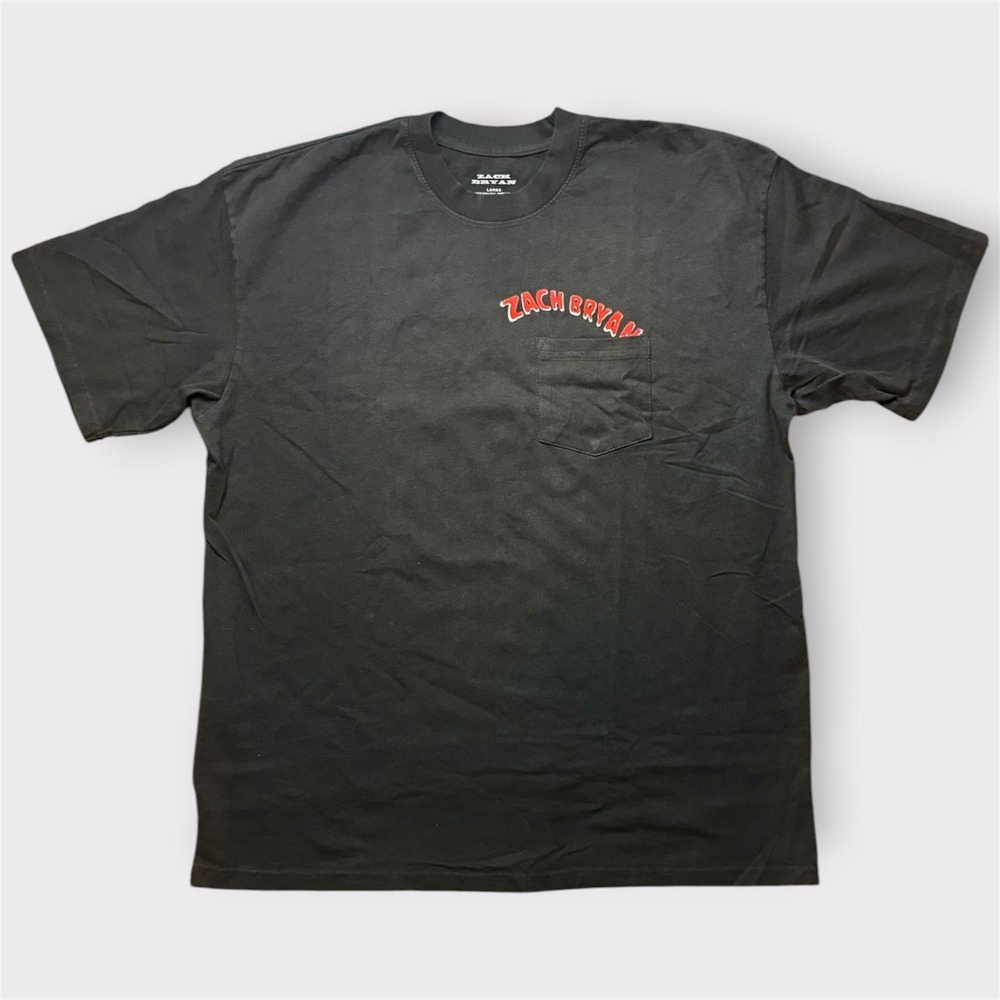 Zach Bryan Pocket T-Shirt Mens Large Black Short Sleeve Country Music Tour Tee